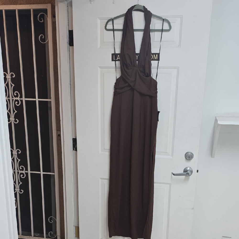 Lulus Alexandria Brown Backless Column Maxi Dress